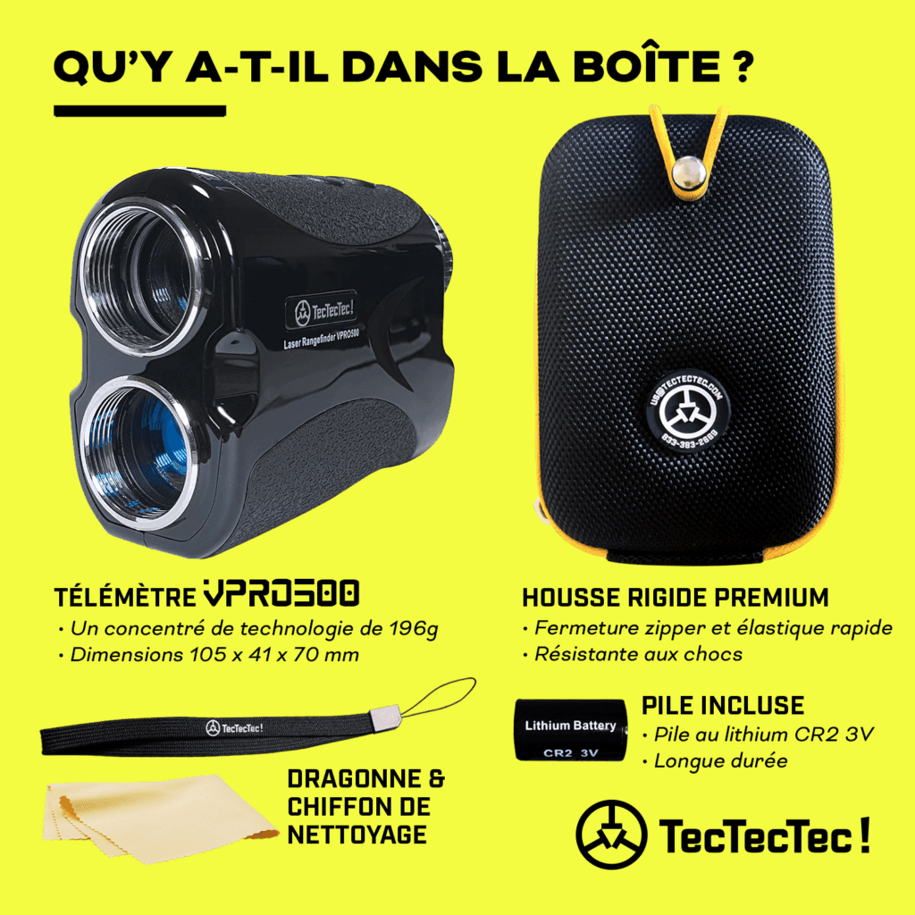 TecTecTec contenu de la boîte télémètre laser de golf précision VPRO500