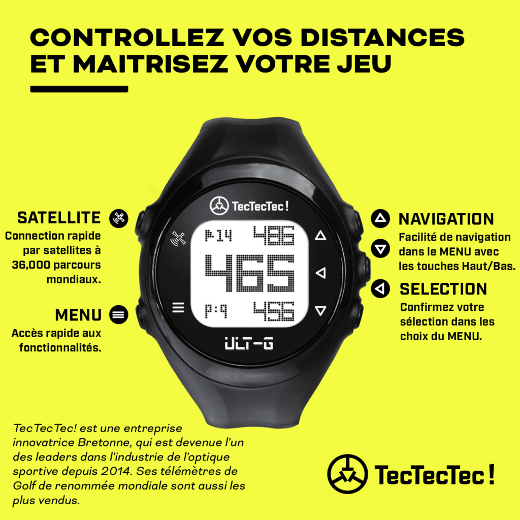 TecTecTec ULT-G Montre de Golf de précision Satellite GPS avec 38000 parcours mondiaux préchargés